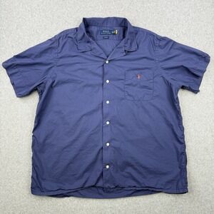 Polo Ralph‎ Lauren Shirt Mens 2XL Blue Classic Fit Button Up Loop Collar Camp